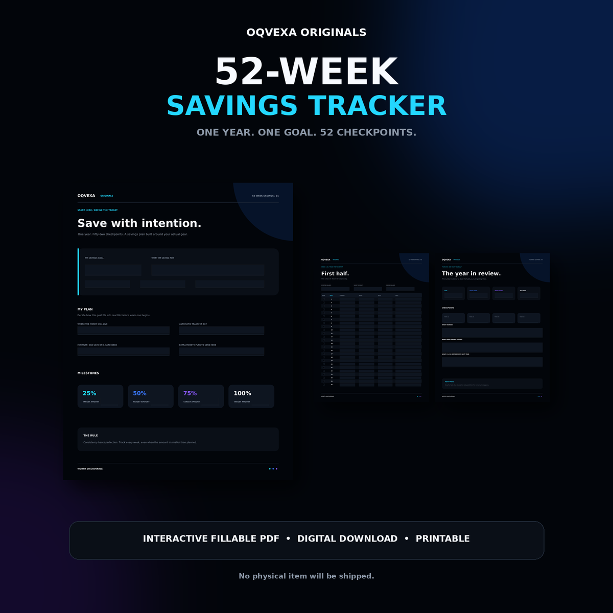 52-Week Savings Tracker — Interactive Digital Planner
