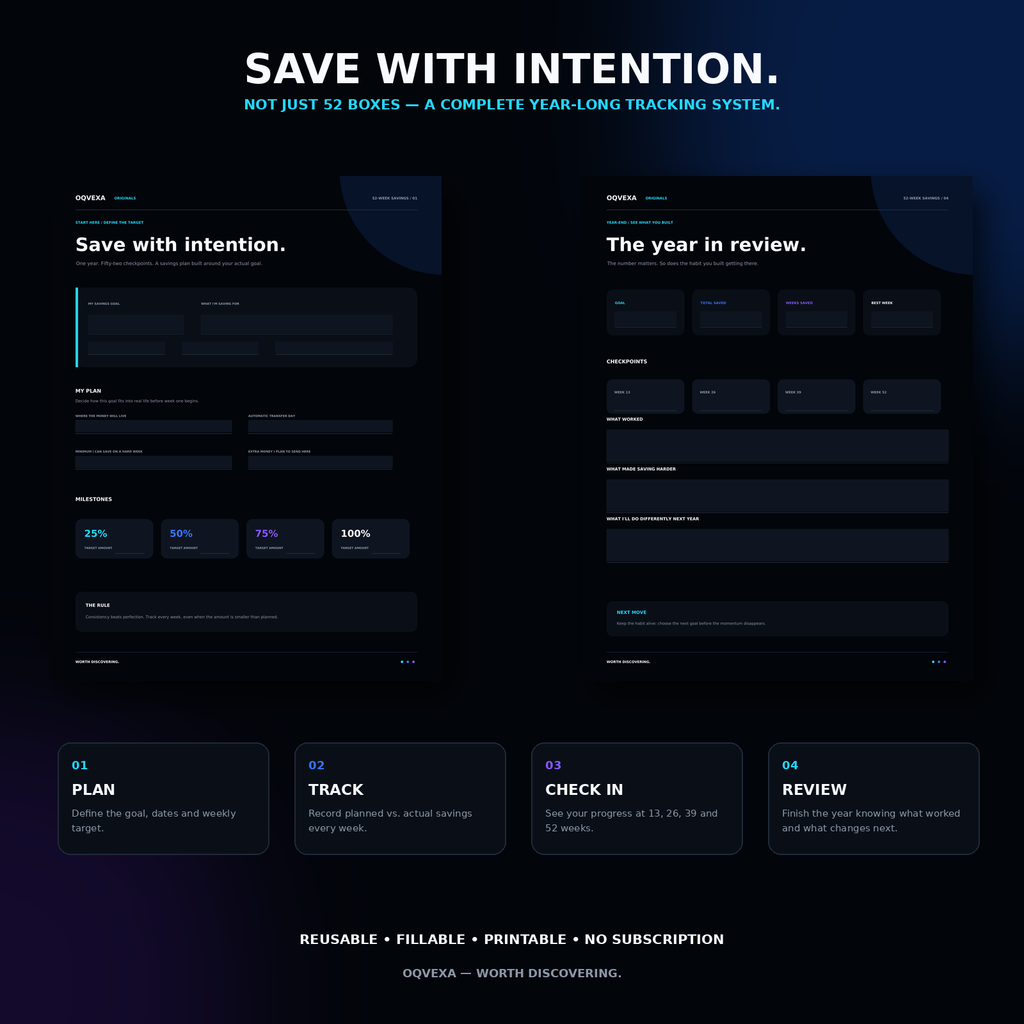 52-Week Savings Tracker — Interactive Digital Planner